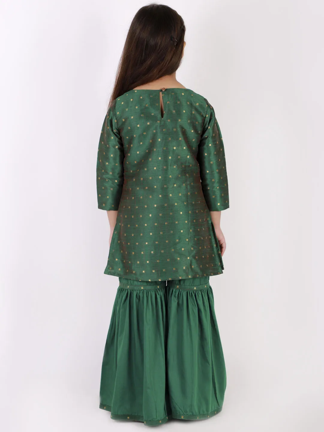 Jashvi Girls' Green Zari Kurta And Sharara Set