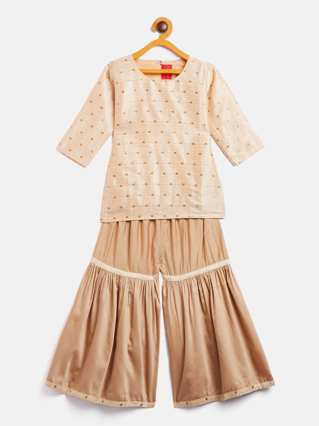 Jashvi SISHU Girls' Gold Zari Kurta And Rose Gold Sharara Set