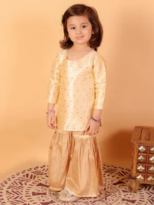 Jashvi SISHU Girls' Gold Zari Kurta And Rose Gold Sharara Set