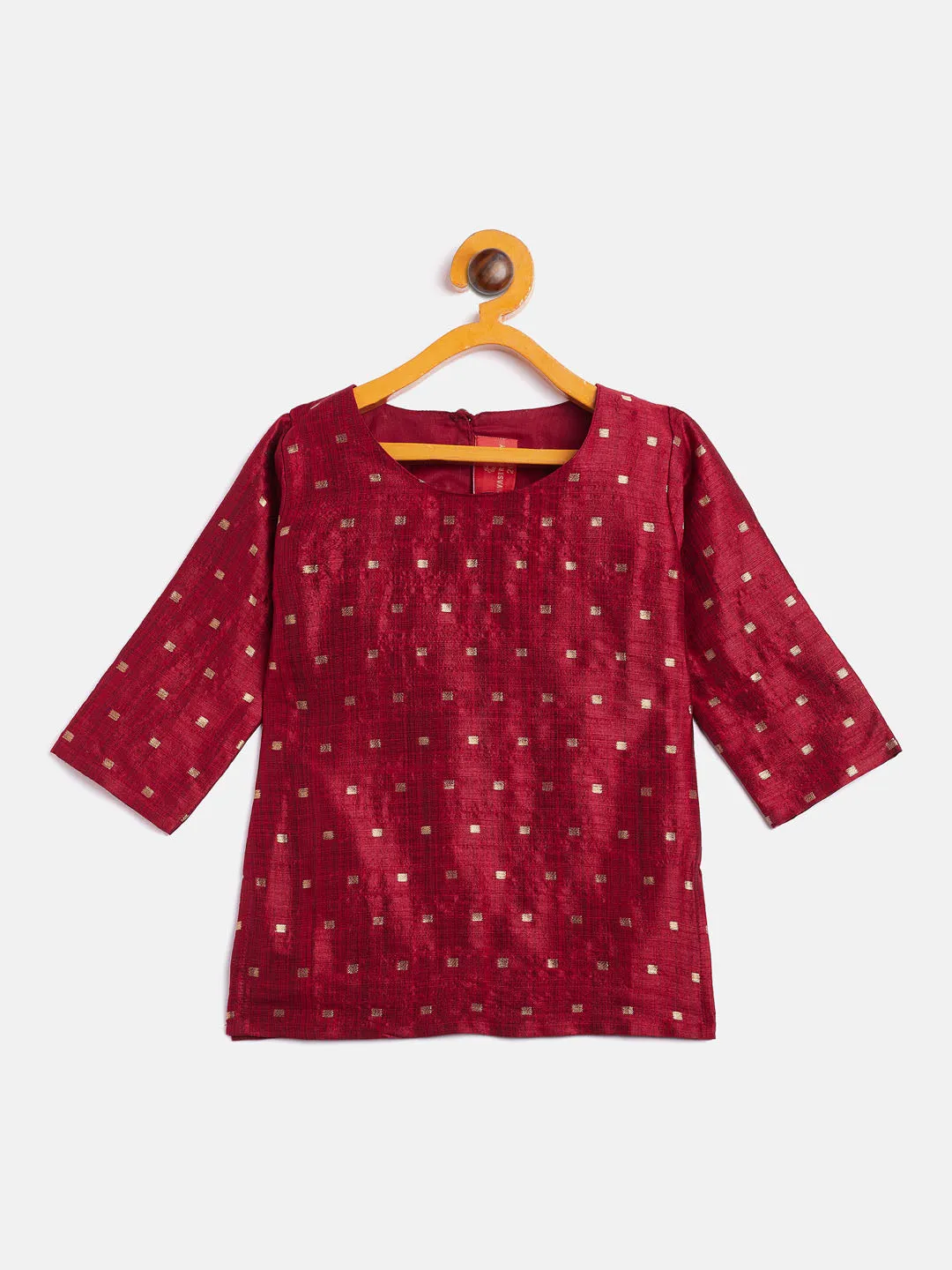 Jashvi SISHU Girls' Maroon Zari Kurta And Maroon Sharara Set