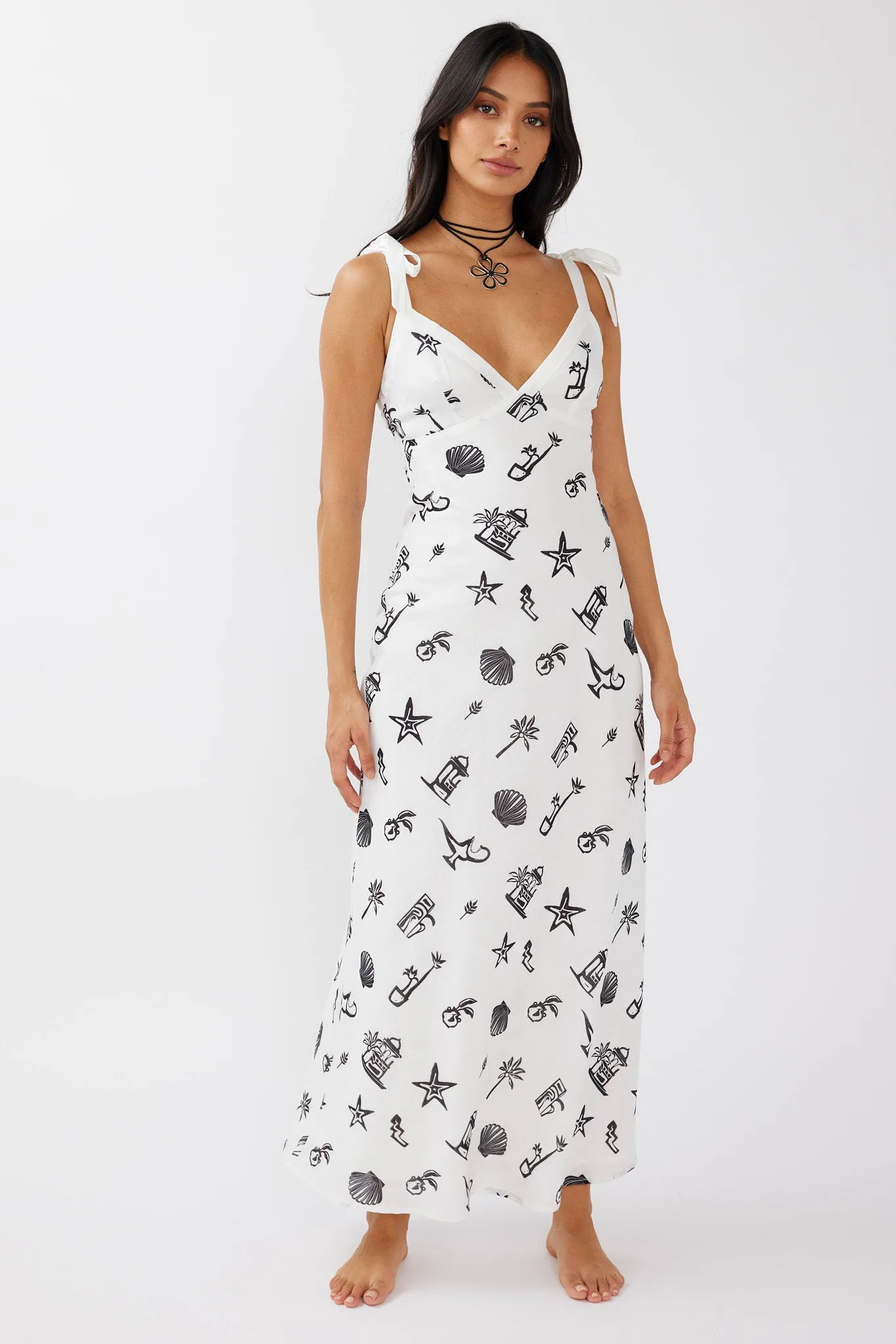 Jaya Tied Shoulder Maxi Dress Print Black