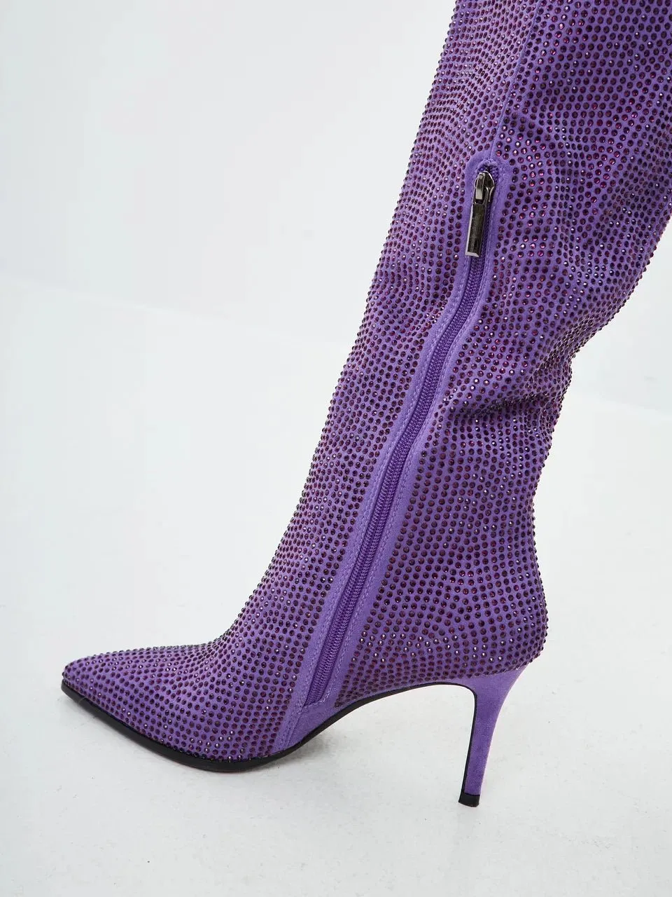 Jewel Stiletto Knee High Boots Mili - Purple