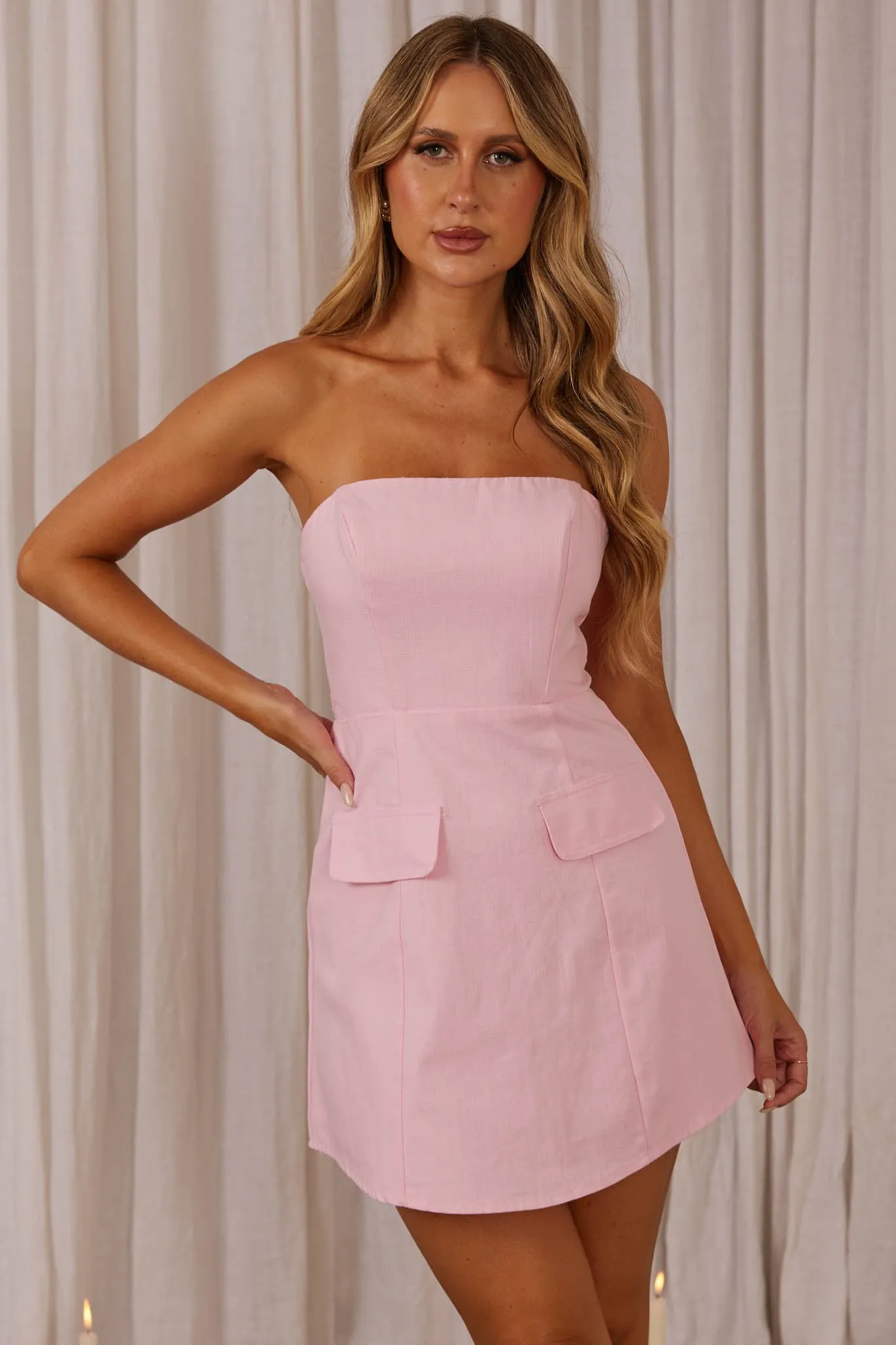 Justine Strapless Faux Pocket Mini Dress Pink