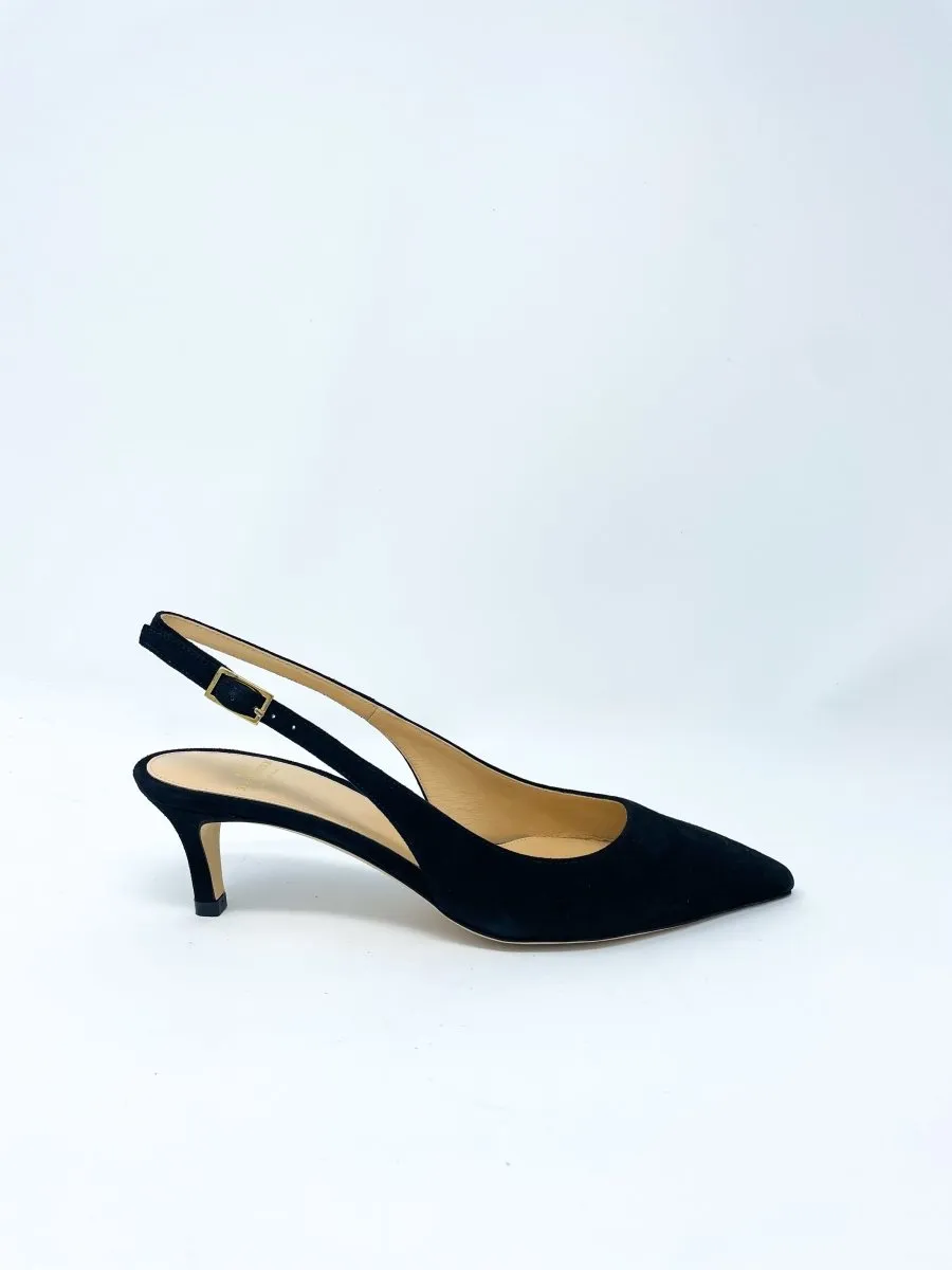 Kitten Heel Slingback in Black Suede