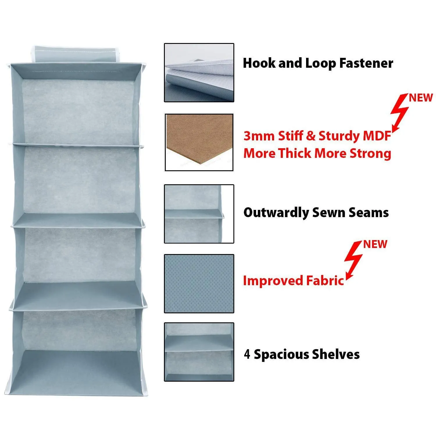 Kuber Industries 4 Shelf Closet/Wardrobe Hanging Organizer|Shoes Storage Cupboard|Non Woven Fabric Foldable With Universal Fit|Size 31 x 25 x 80, Pack of 1 (Grey)