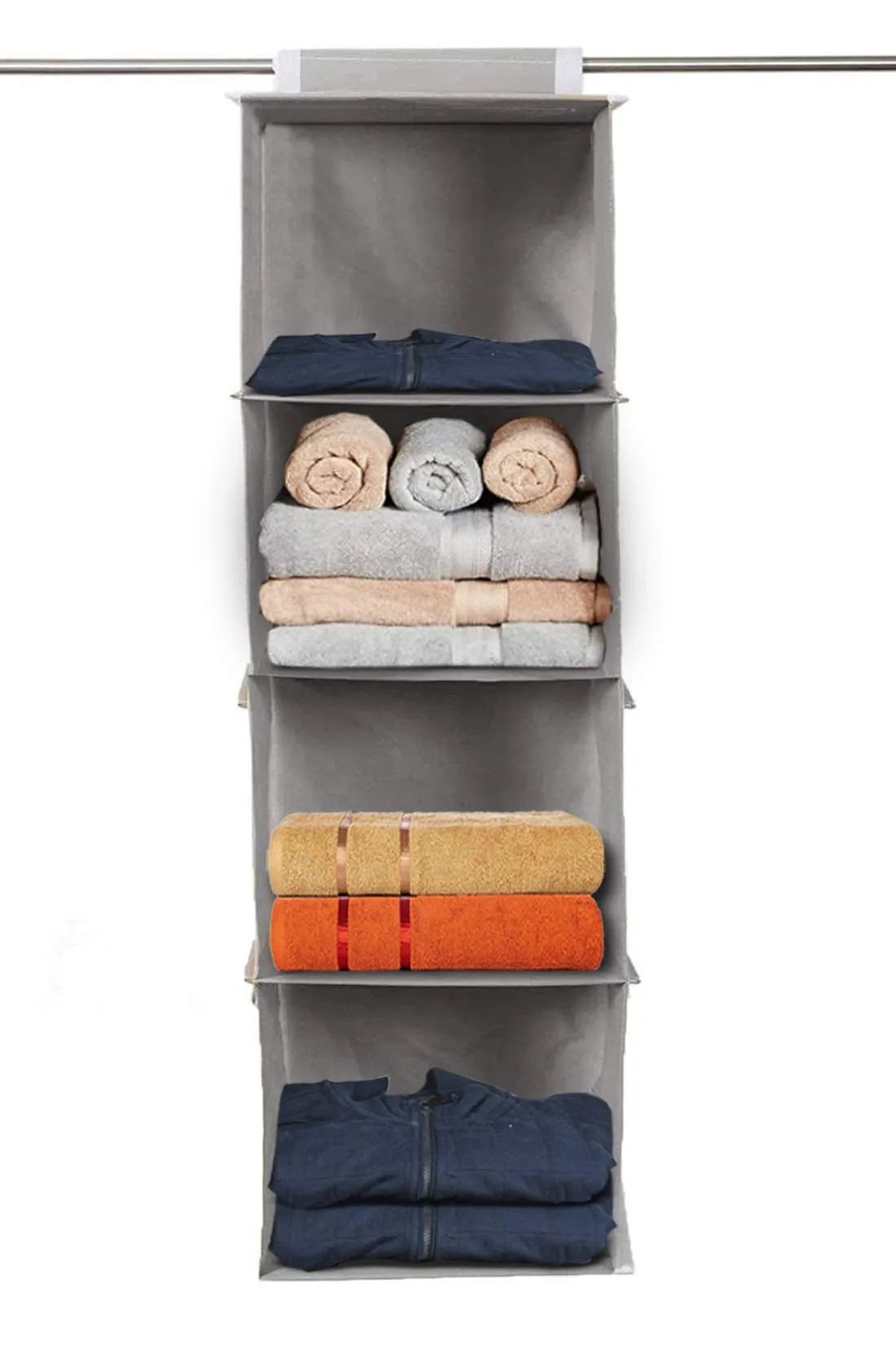 Kuber Industries 4 Shelf Closet/Wardrobe Hanging Organizer|Shoes Storage Cupboard|Non Woven Fabric Foldable With Universal Fit|Size 31 x 25 x 80, Pack of 1 (Grey)