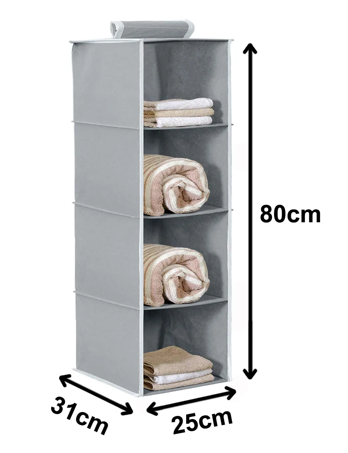 Kuber Industries 4 Shelf Closet/Wardrobe Hanging Organizer|Shoes Storage Cupboard|Non Woven Fabric Foldable With Universal Fit|Size 31 x 25 x 80, Pack of 1 (Grey)