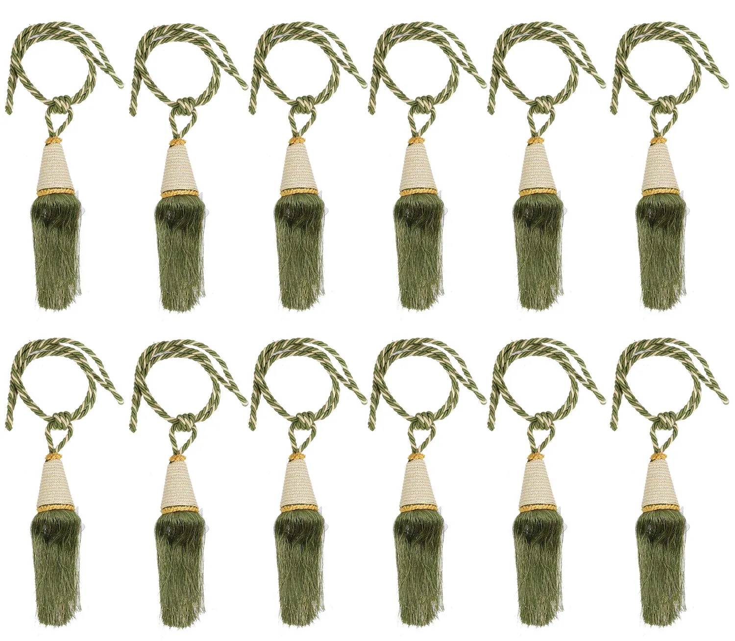 Kuber Industries Beads Beautiful Design Polyester 12 Pieces Curtain Tie Back Tassel Set (Green) CTKTC33571