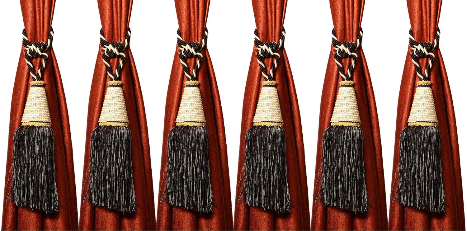 Kuber Industries Beads Beautiful Design Polyester 6 Pieces Curtain Tie Back Tassel Set (Brown) CTKTC33552