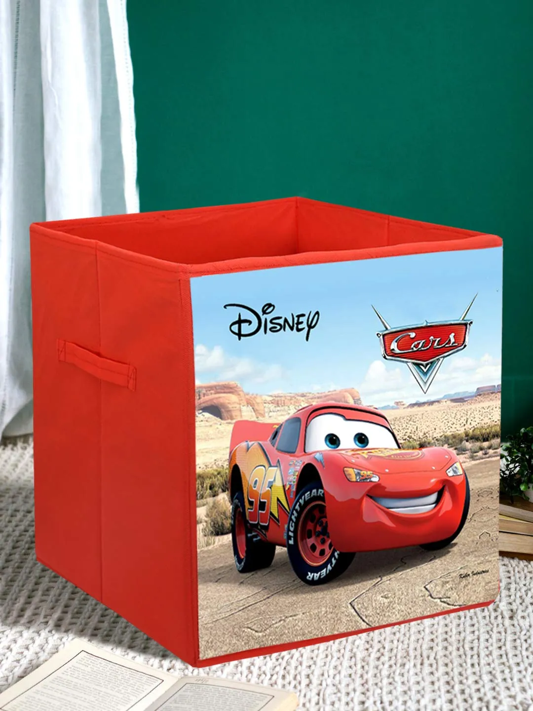 Kuber Industries Disney Cars Print Non Woven Fabric 3 Pieces Foldable Large Size Cloth Storage Box Toy, Books Wardrobe Organiser Cube with Handle (Brown)