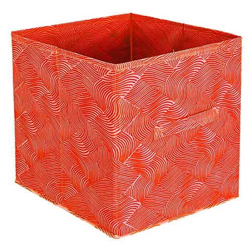 Kuber Industries Laheriya Print Non Woven Square Fabric Foldable Cube Storage Box with Handle (Extra Large, Orange, KUBMART16119)