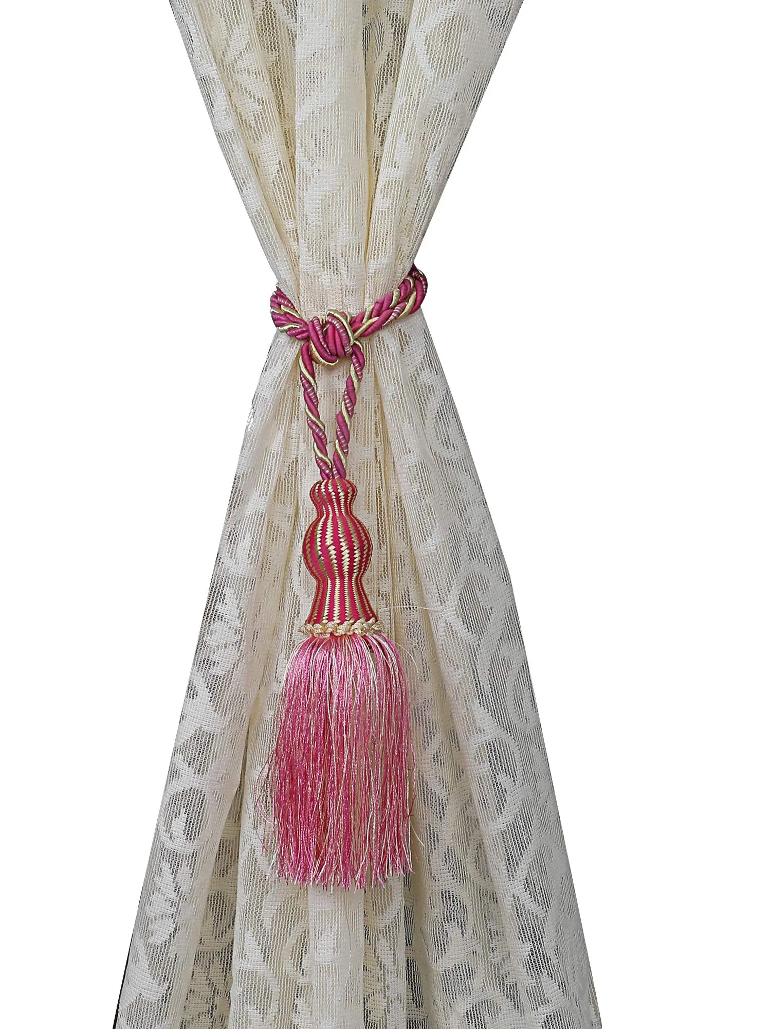 Kuber Industries Polyester 2 Pieces Curtain Tie Back Tassel Set (Pink) -CTKTC012839