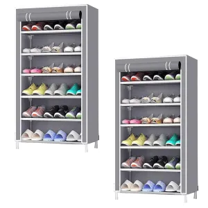 Kuber Industries Shoe Rack|Non-Woven 6 Shelves Shelf|Foldable Storage Rack Organizer for Shoe, Books-Pack of 2 (Grey)