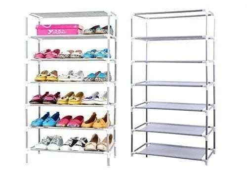 Kuber Industries Shoe Rack|Non-Woven 6 Shelves Shelf|Foldable Storage Rack Organizer for Shoe, Books-Pack of 2 (Grey)