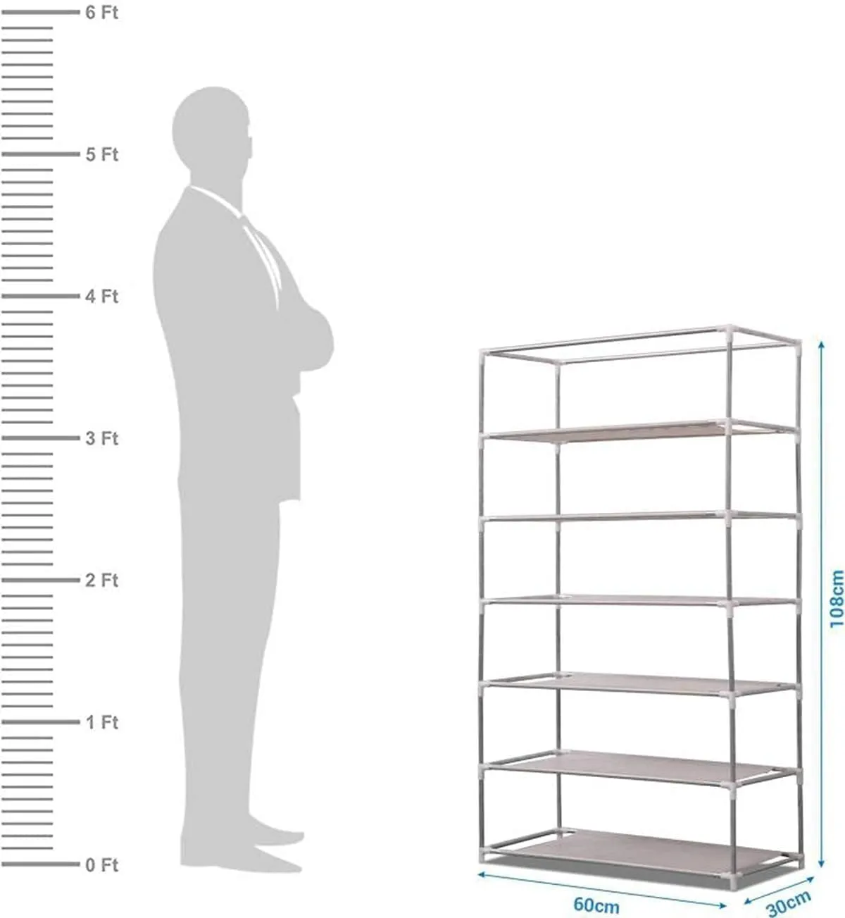 Kuber Industries Shoe Rack|Non-Woven 6 Shelves Shelf|Foldable Storage Rack Organizer for Shoe, Books-Pack of 2 (Grey)