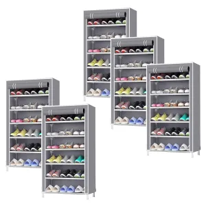 Kuber Industries Shoe Rack|Non-Woven 6 Shelves Shelf|Foldable Storage Rack Organizer for Shoe, Books-Pack of 5 (Grey)