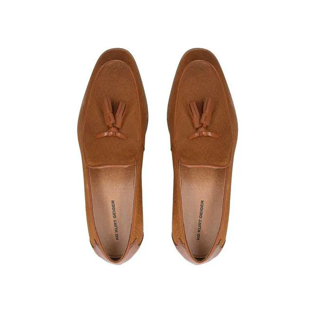 Kurt Geiger Buster Tan Suede Mens Tassel Loafers