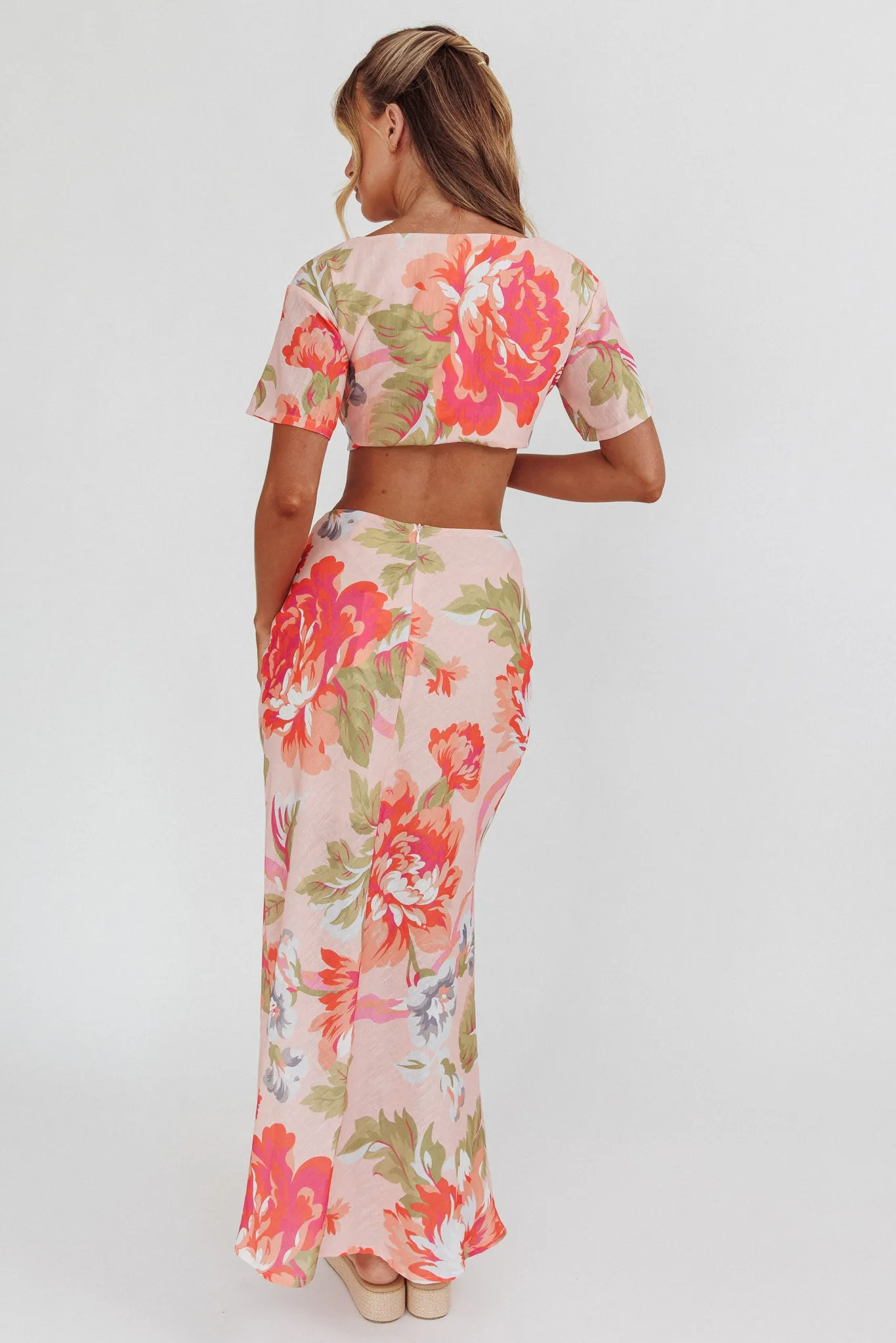 La Vie Floral Maxi Skirt Peach