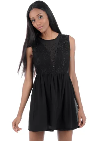 Lace and Mesh Insert Dress with Beading Detail