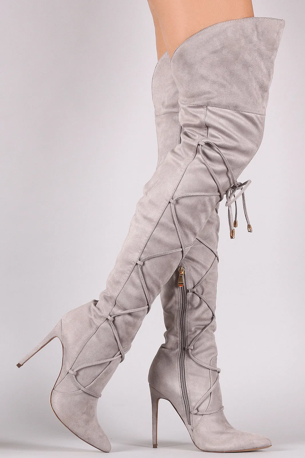 Lace Front Pointy Toe OTK Stiletto Boots