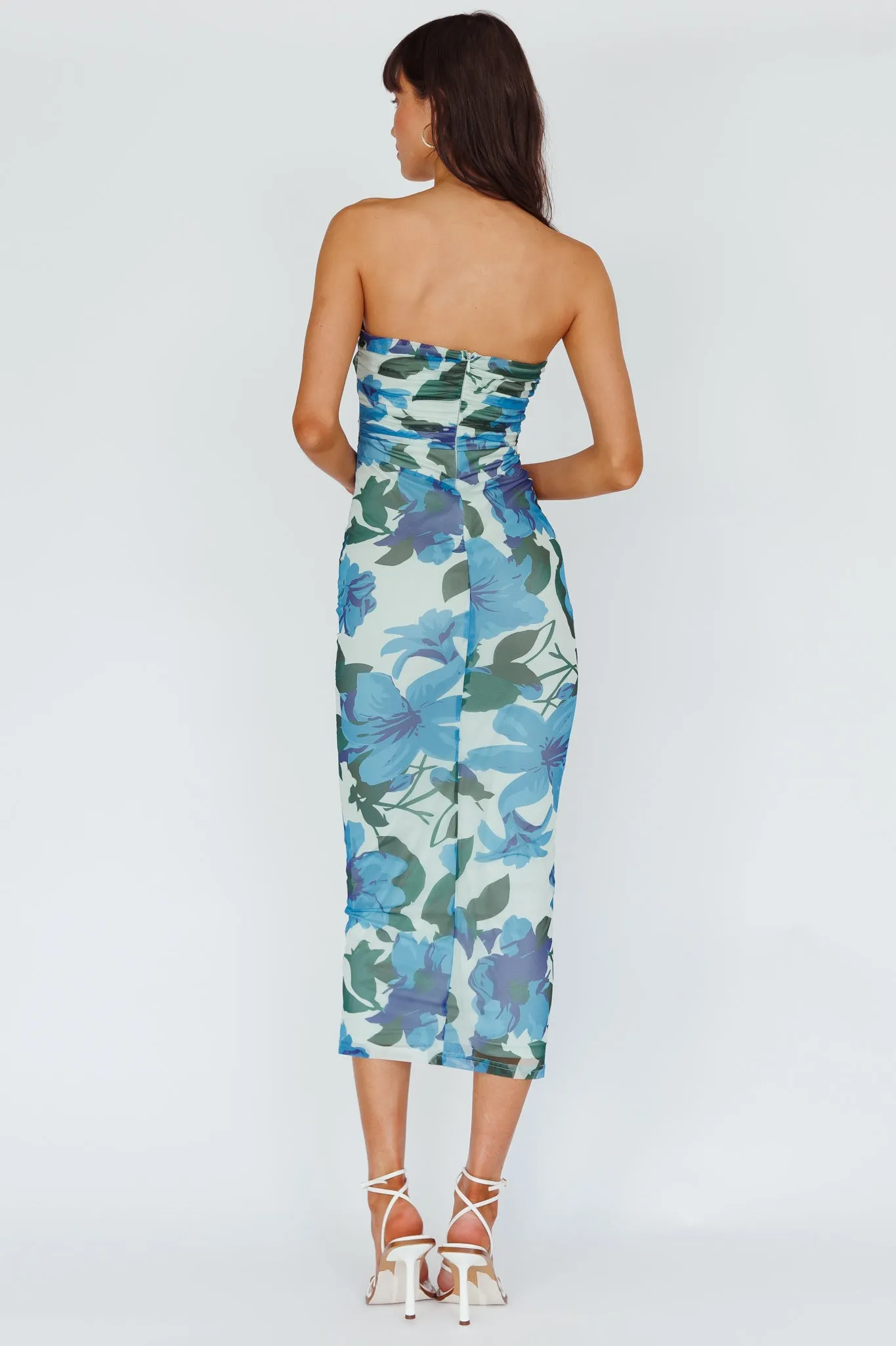 Lahita Strapless Midi Dress Floral Blue