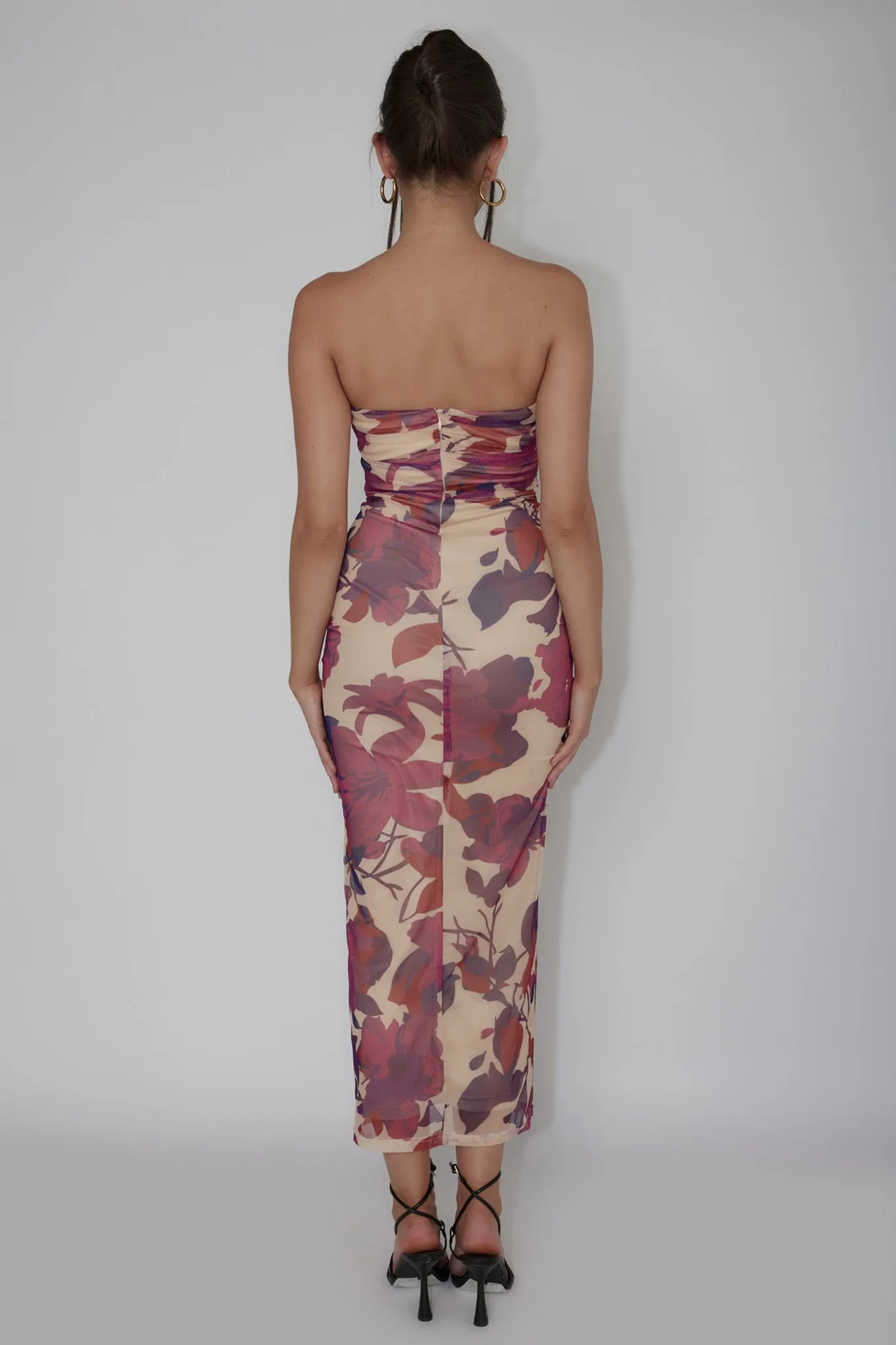 Lahita Strapless Midi Dress Floral Plum