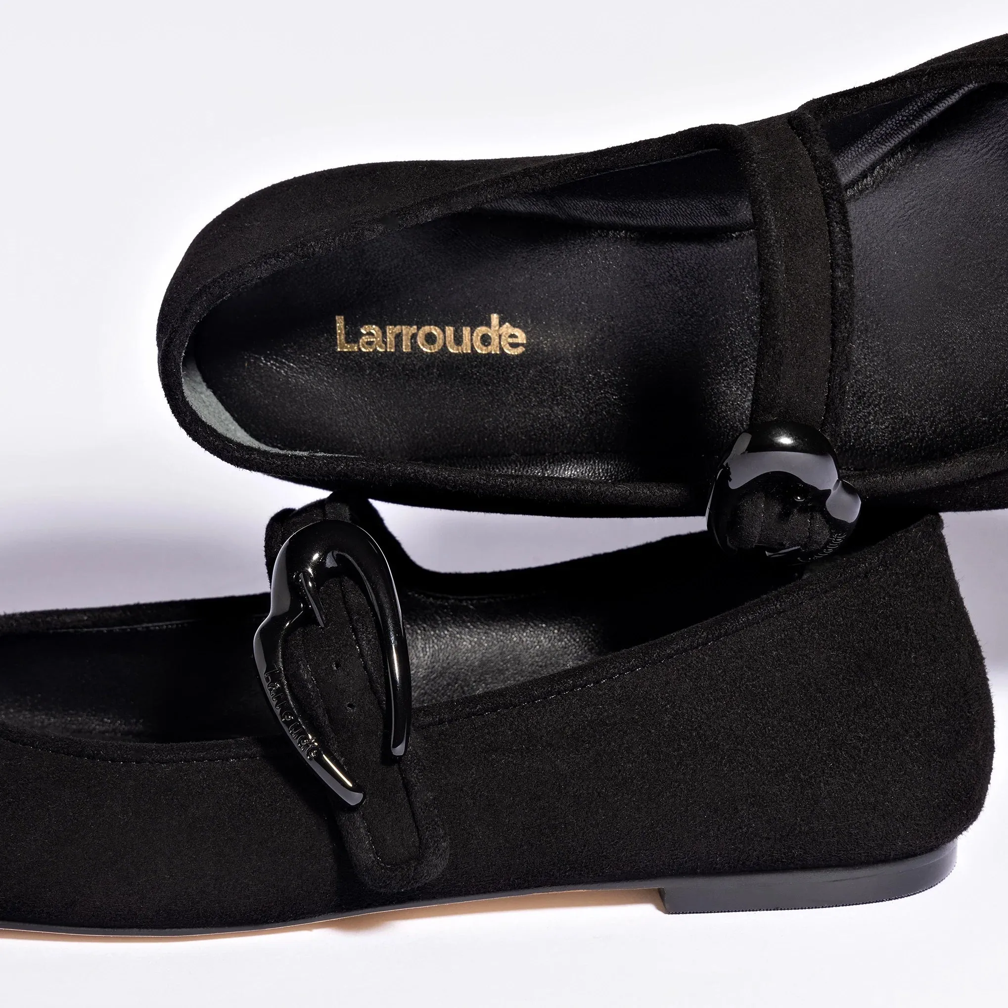 Larroude Verona Ballet Flat In Black Suede