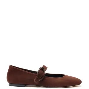 Larroude Verona Ballet Flat In Brown Suede