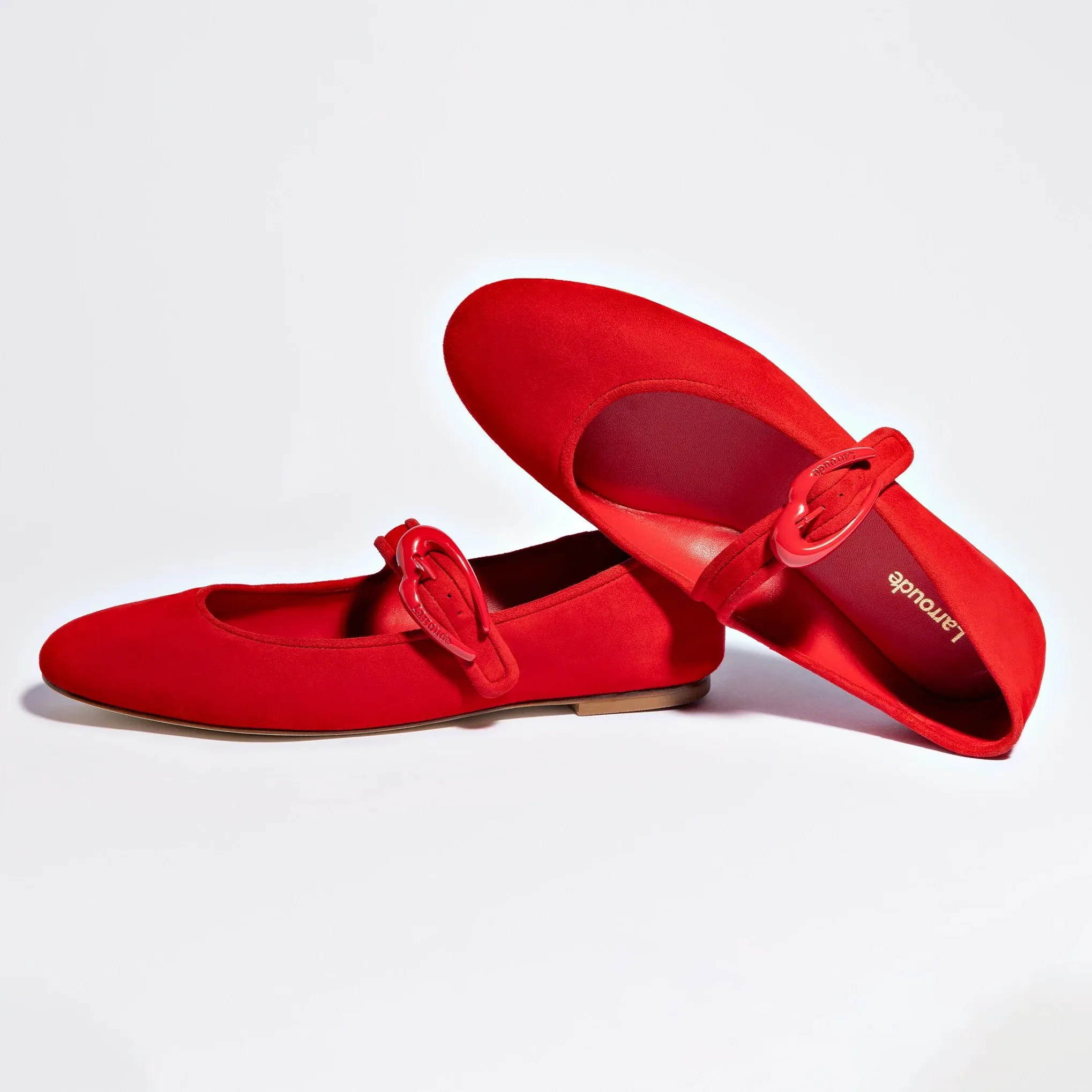 Larroude Verona Ballet Flat In Scarlet Suede