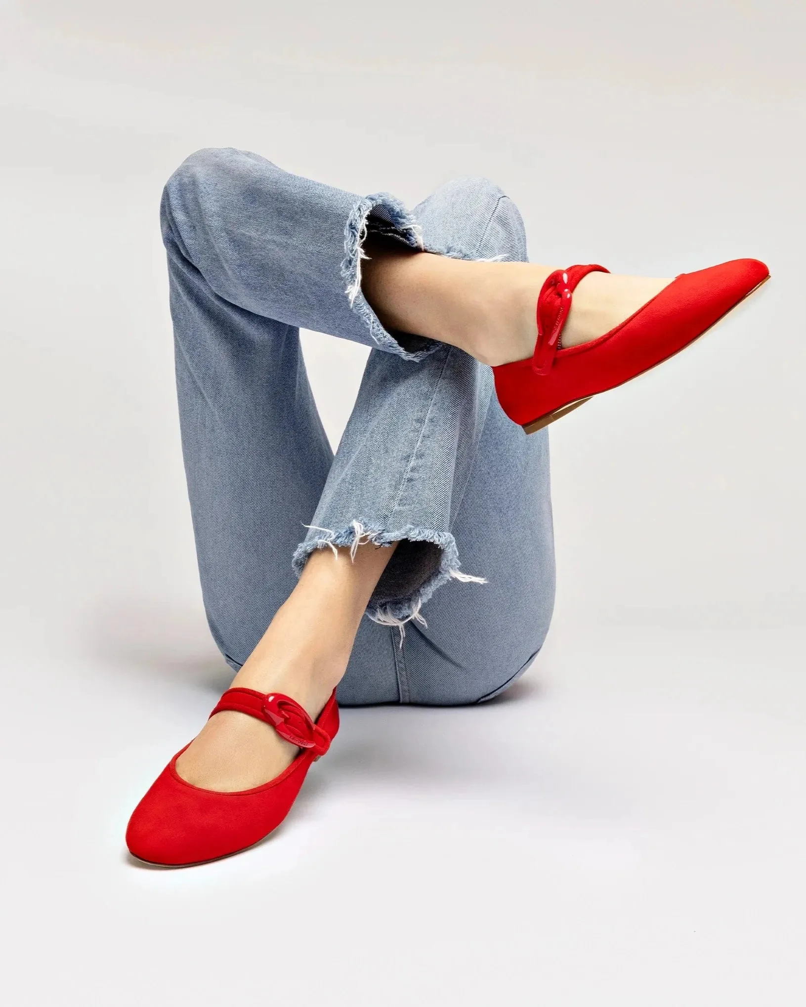 Larroude Verona Ballet Flat In Scarlet Suede