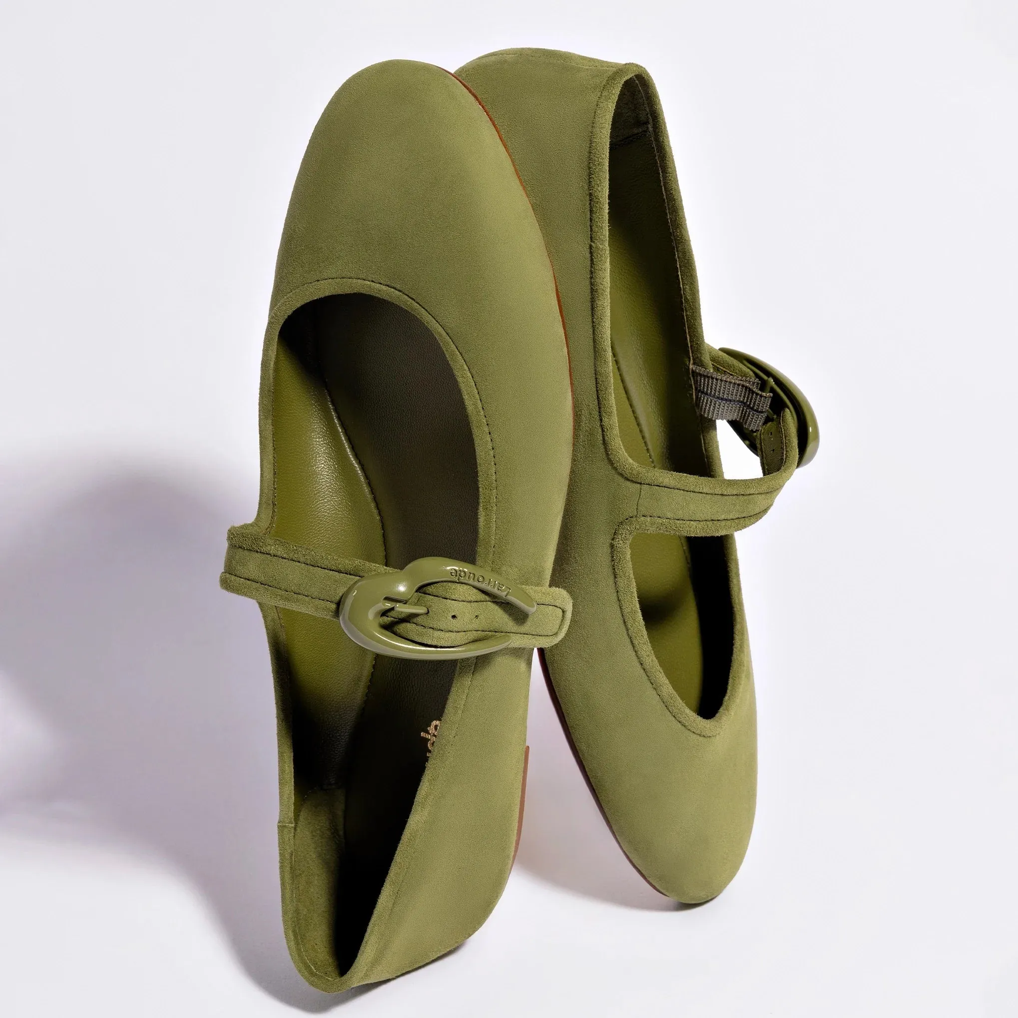 Larroude Verona Ballet Flat In Seaweed Suede