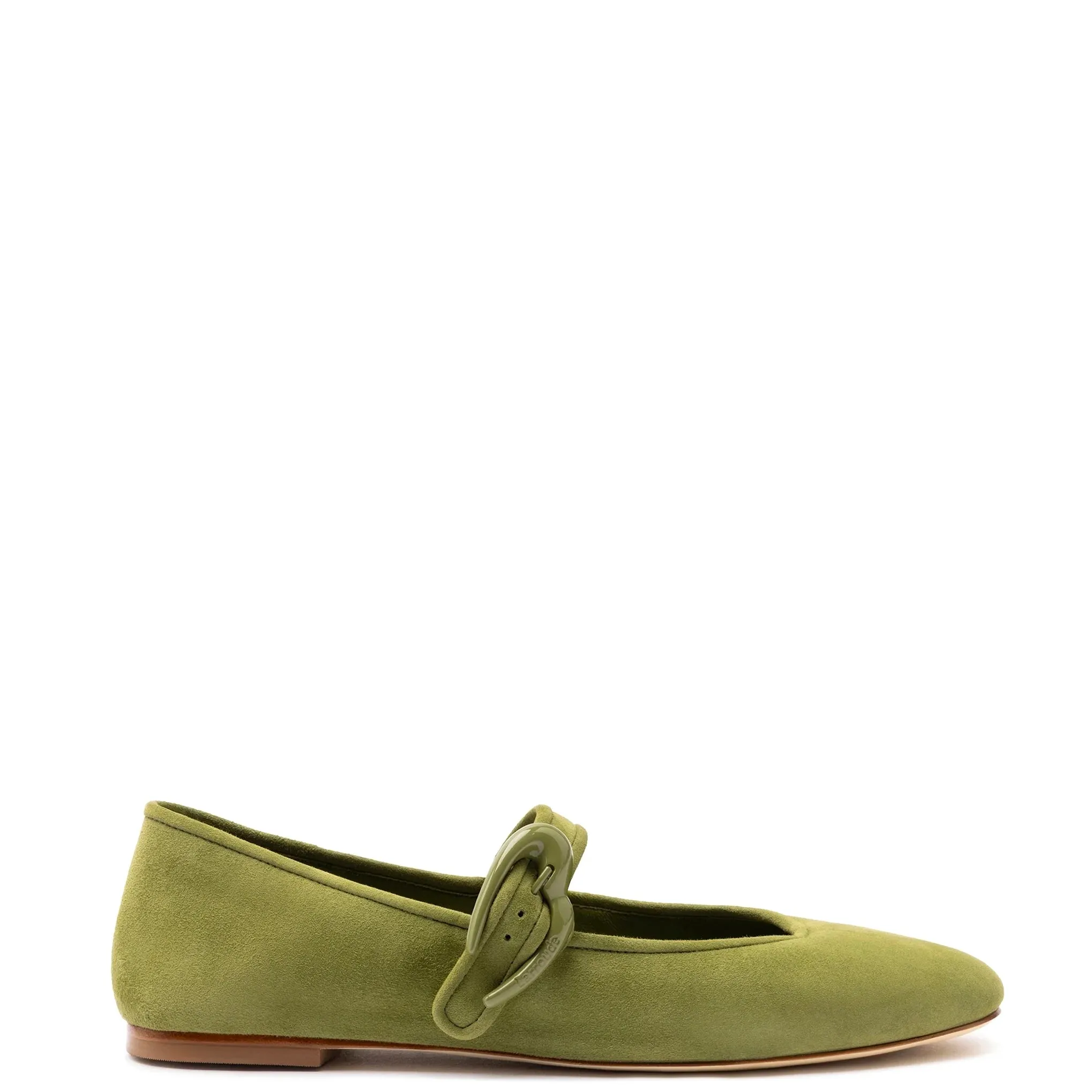 Larroude Verona Ballet Flat In Seaweed Suede