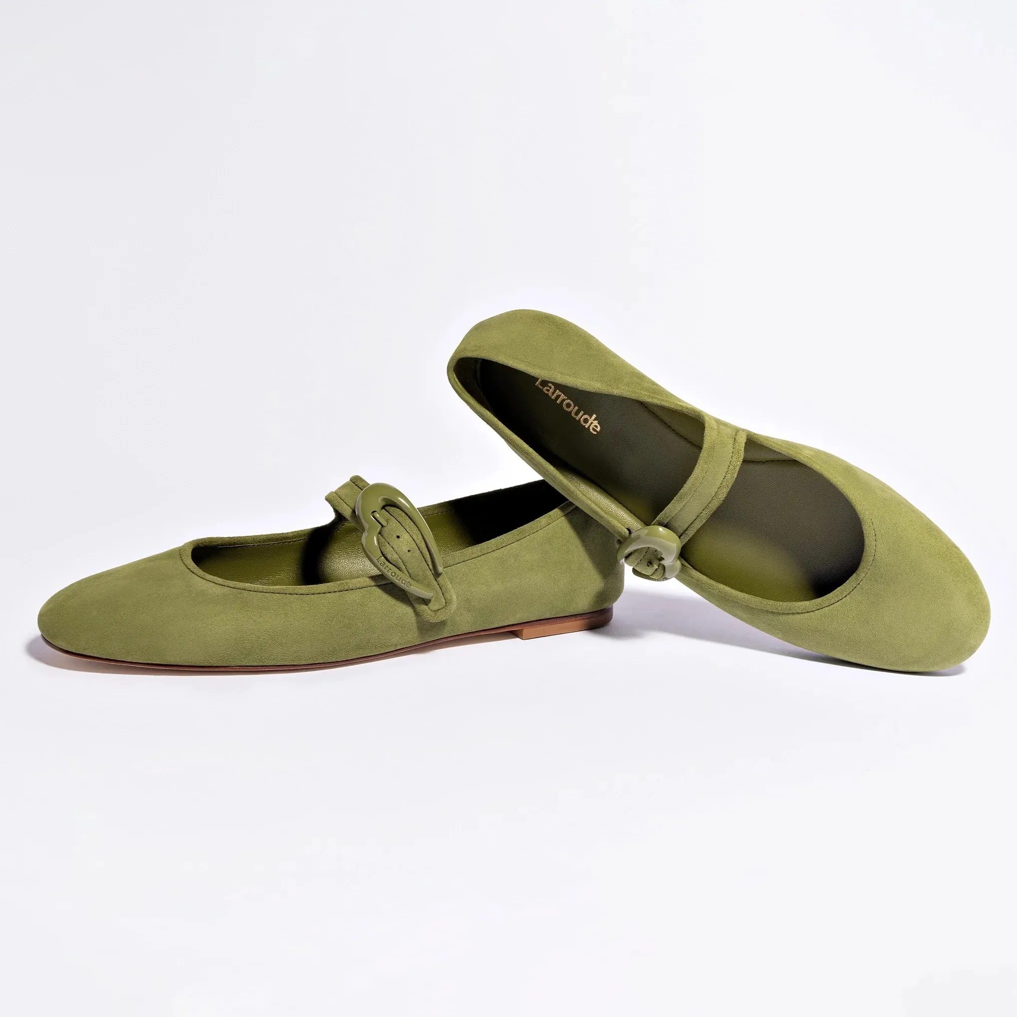 Larroude Verona Ballet Flat In Seaweed Suede