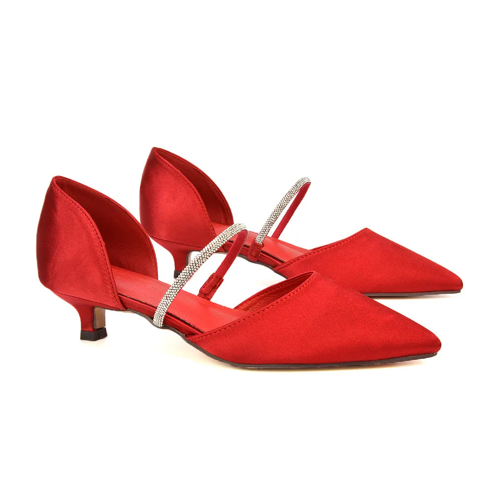 Laura Kitten Heel Diamante Pointed Toe Court Shoes Heels in Red