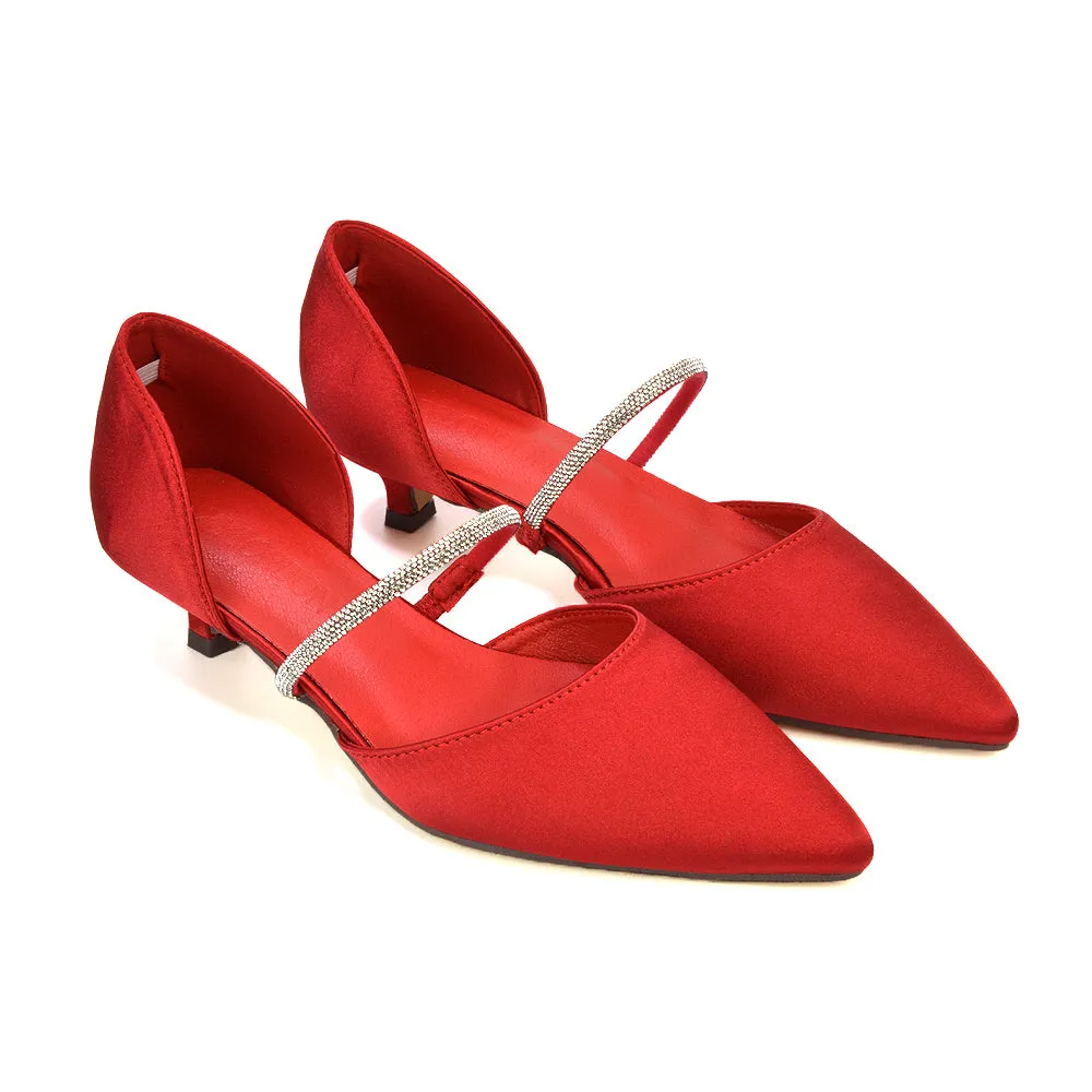 Laura Kitten Heel Diamante Pointed Toe Court Shoes Heels in Red