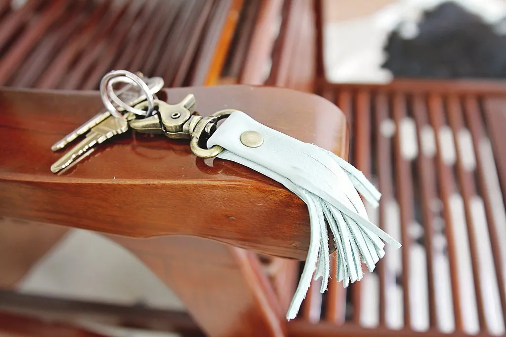 Leather Tassel Keychain, Key Fob or Purse Charm For Women With Antique Brass Clip.