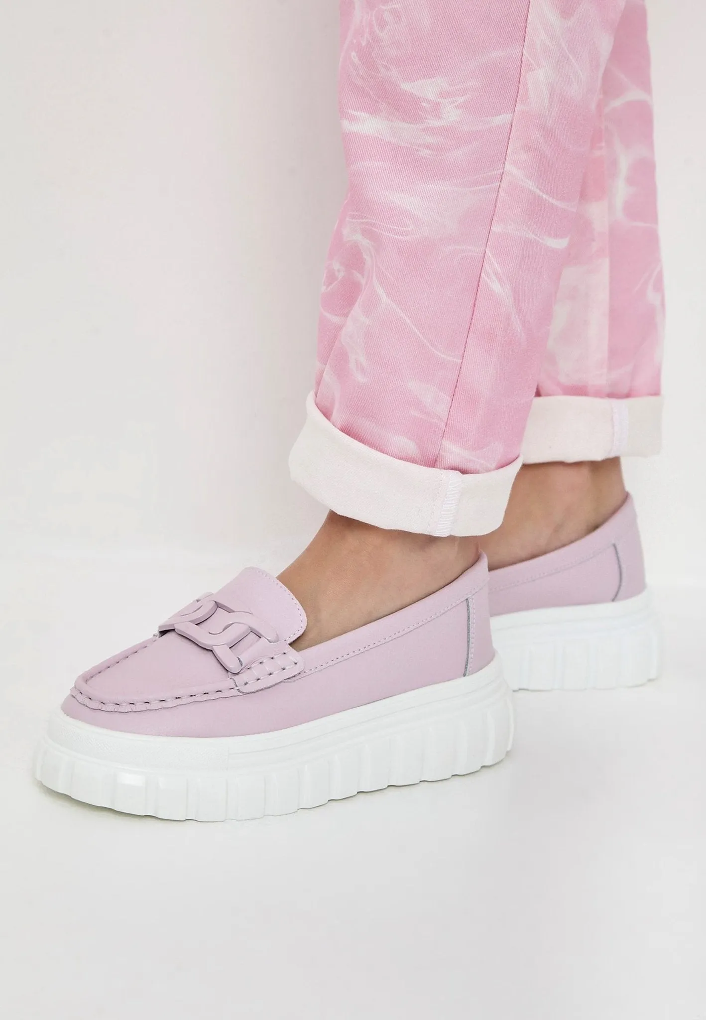 Leather Urban Platform Loafers - Pink