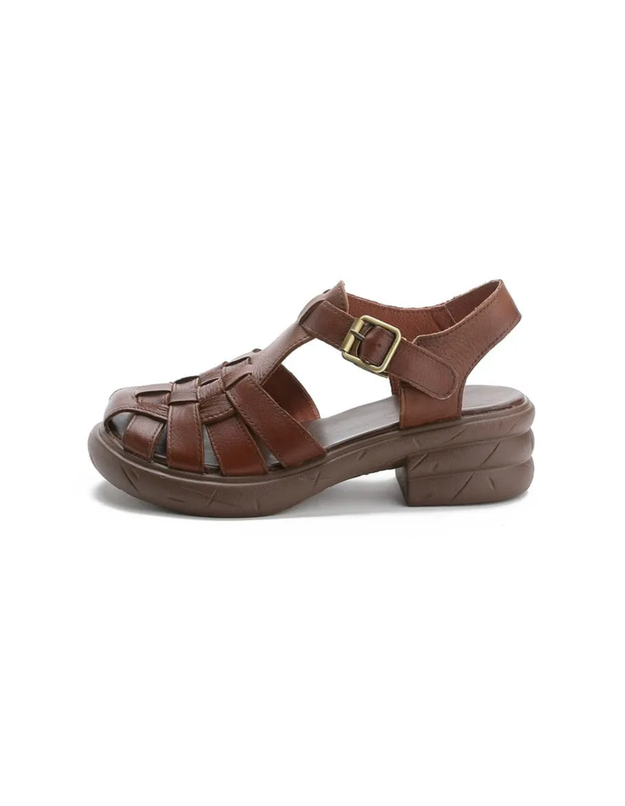 Leather Woven T-strap Fisherman Sandals Slingback