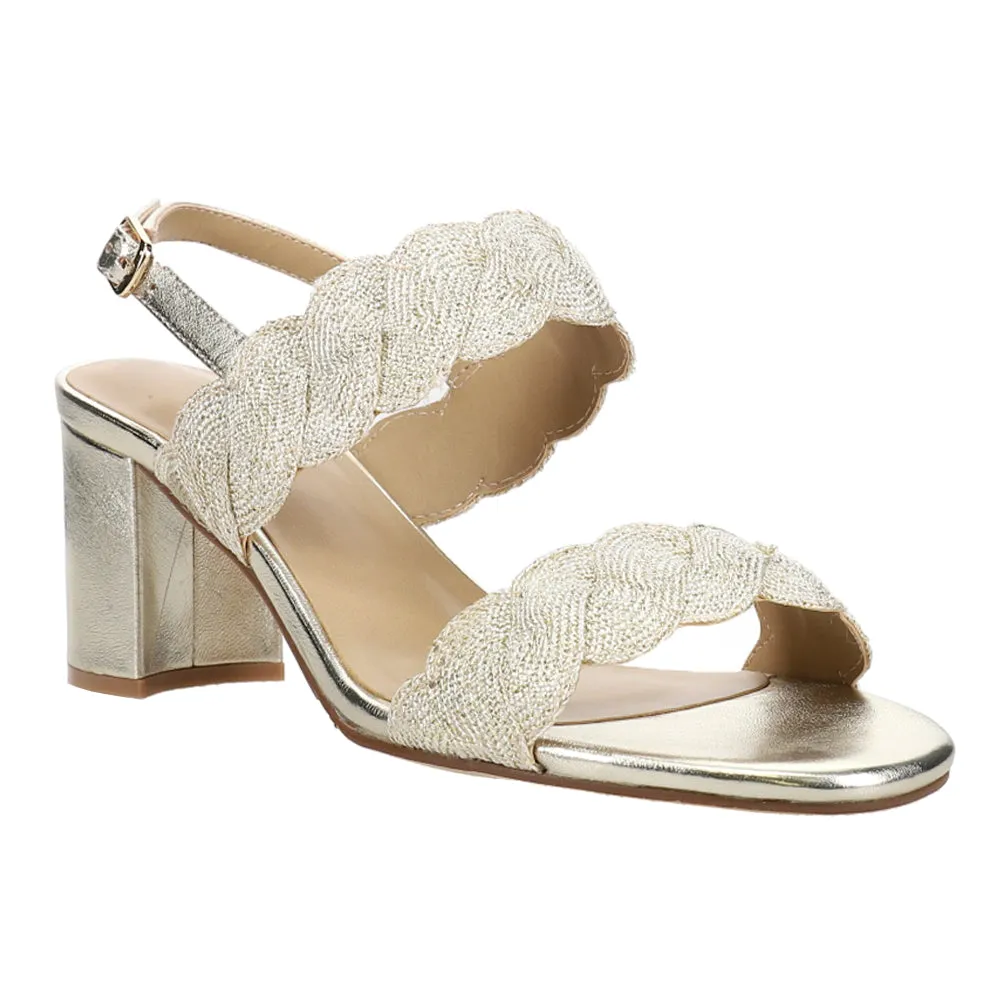 Lettie Woven Metallic Block Heel Sandals