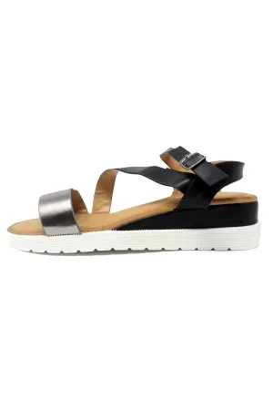 Lightweight Low Wedge Black & Pewter Sandal