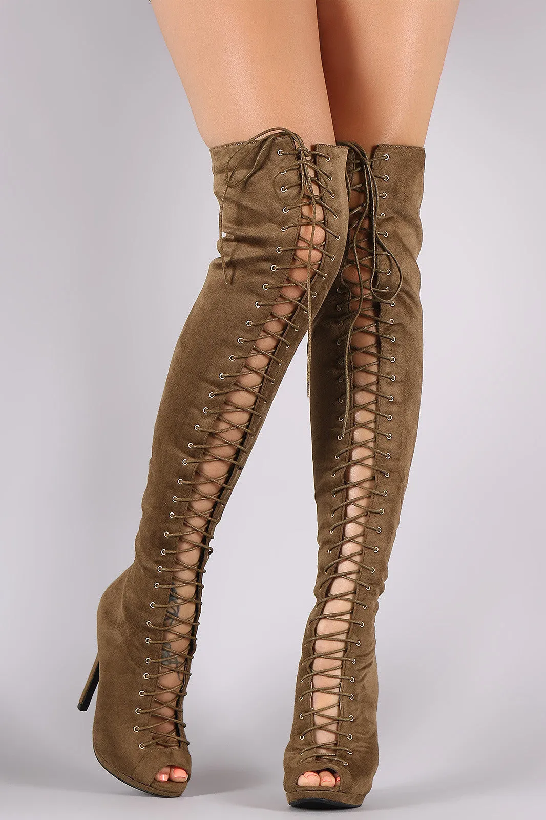 Liliana Suede Lace Up Stiletto Heeled Over-The-Knee Boots