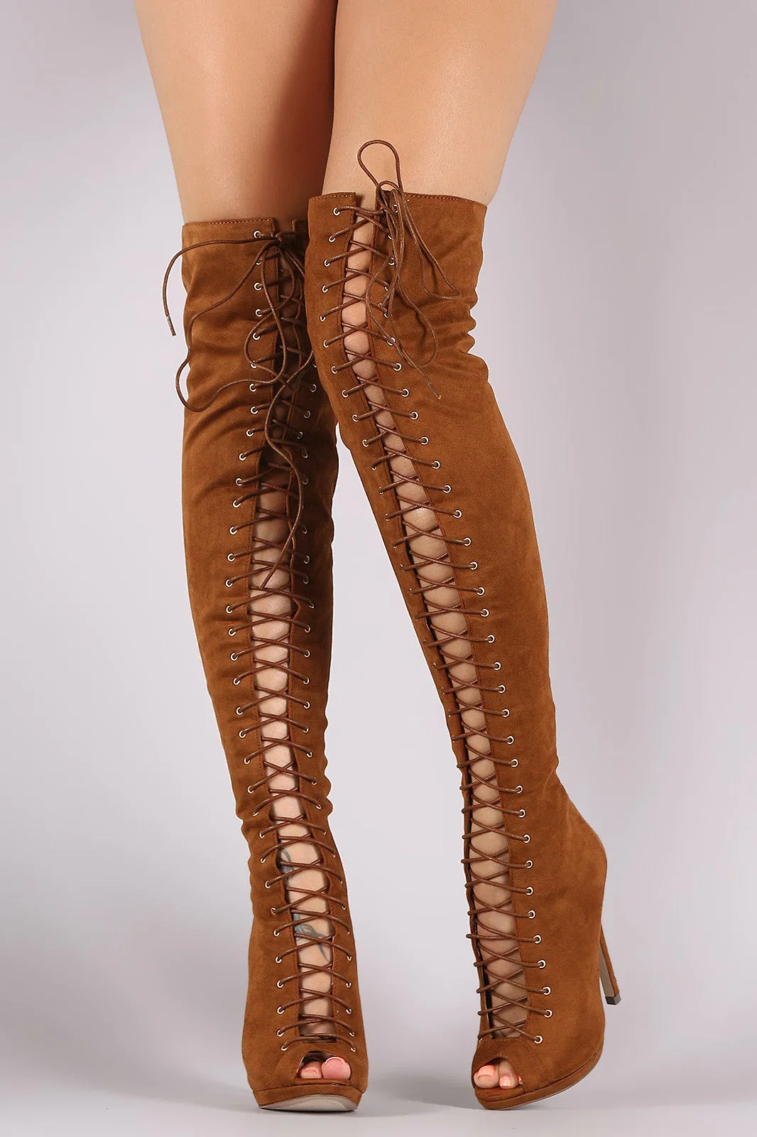 Liliana Suede Lace Up Stiletto Heeled Over-The-Knee Boots