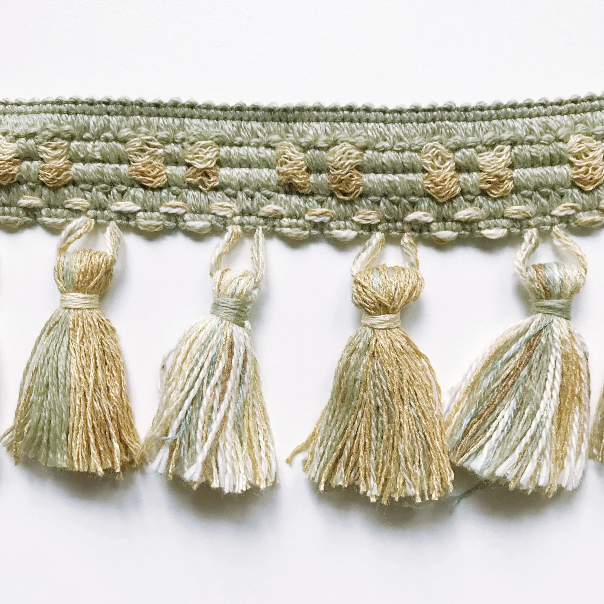 Lime and neutral High Quality Decorative Tassel Trim by the yard