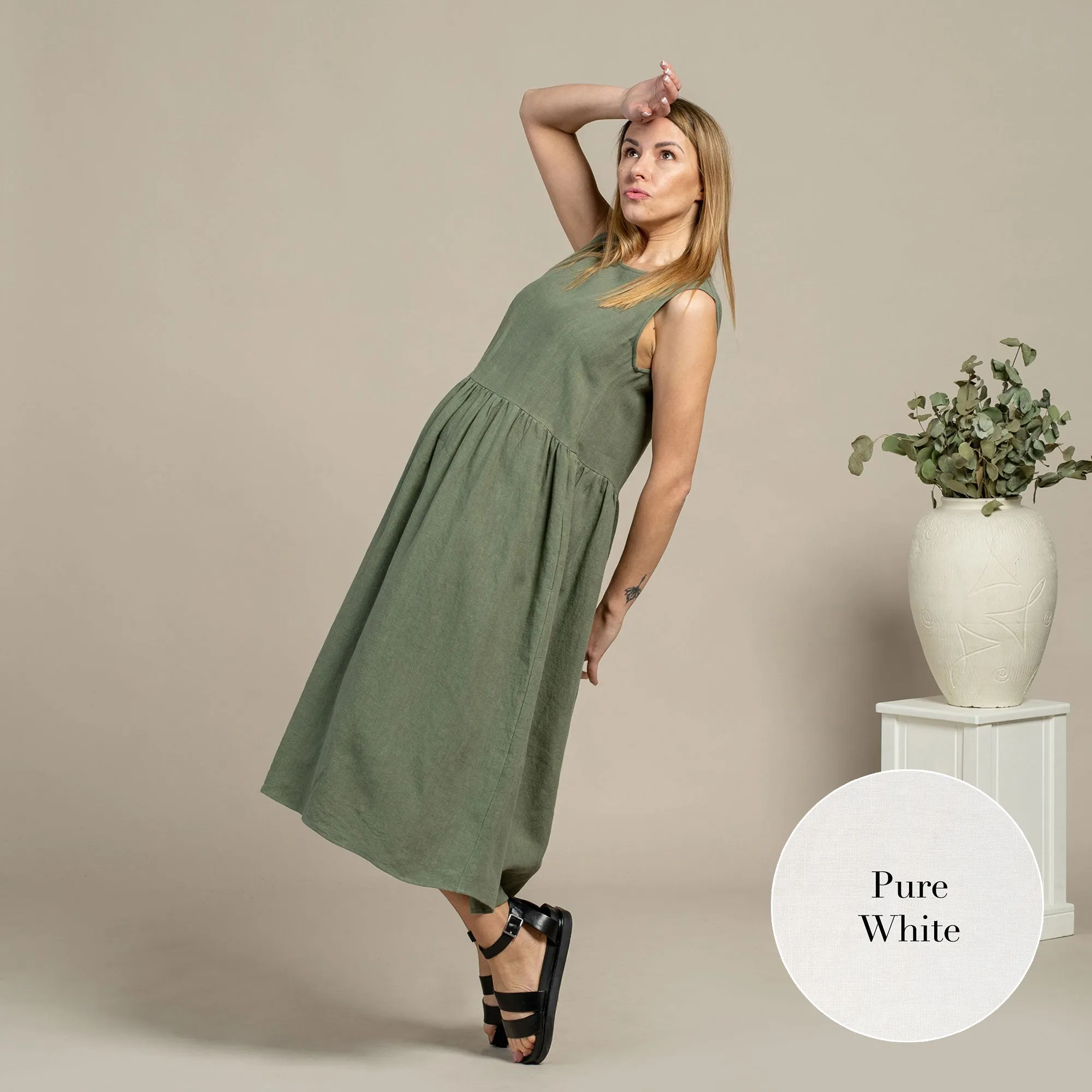 Linen Smock Dress Maya Pure White