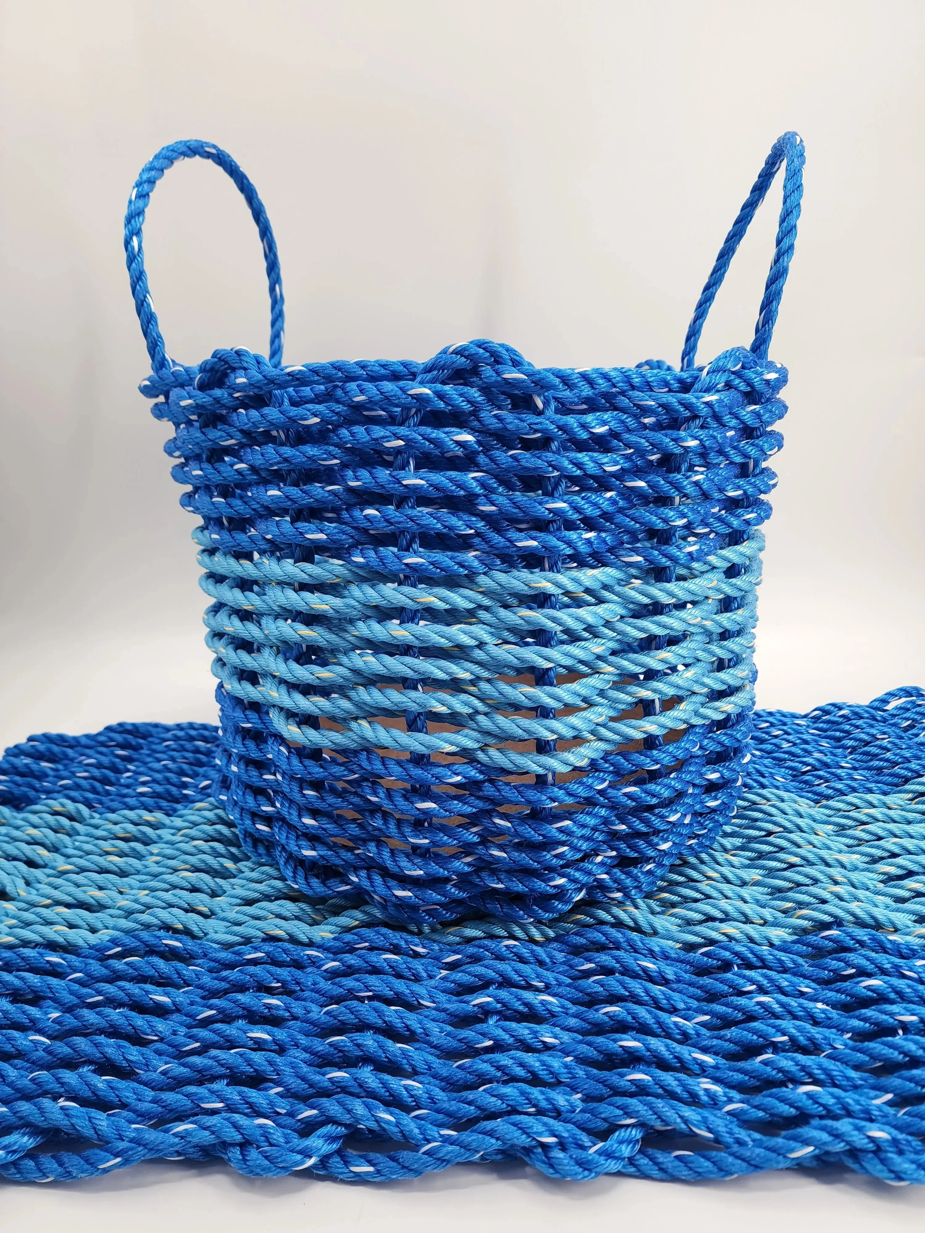 Lobster Rope Mat and Basket matching set Royal Blue and Light Blue