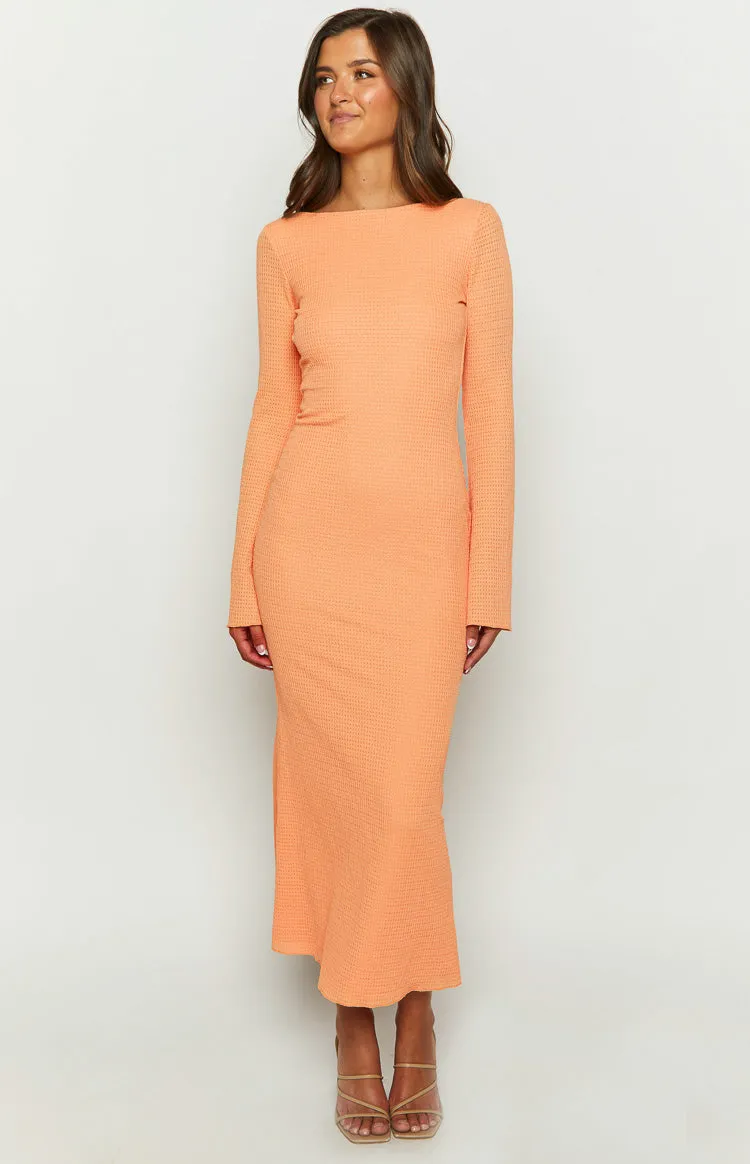 Looking For Love Orange Long Sleeve Midi Dress