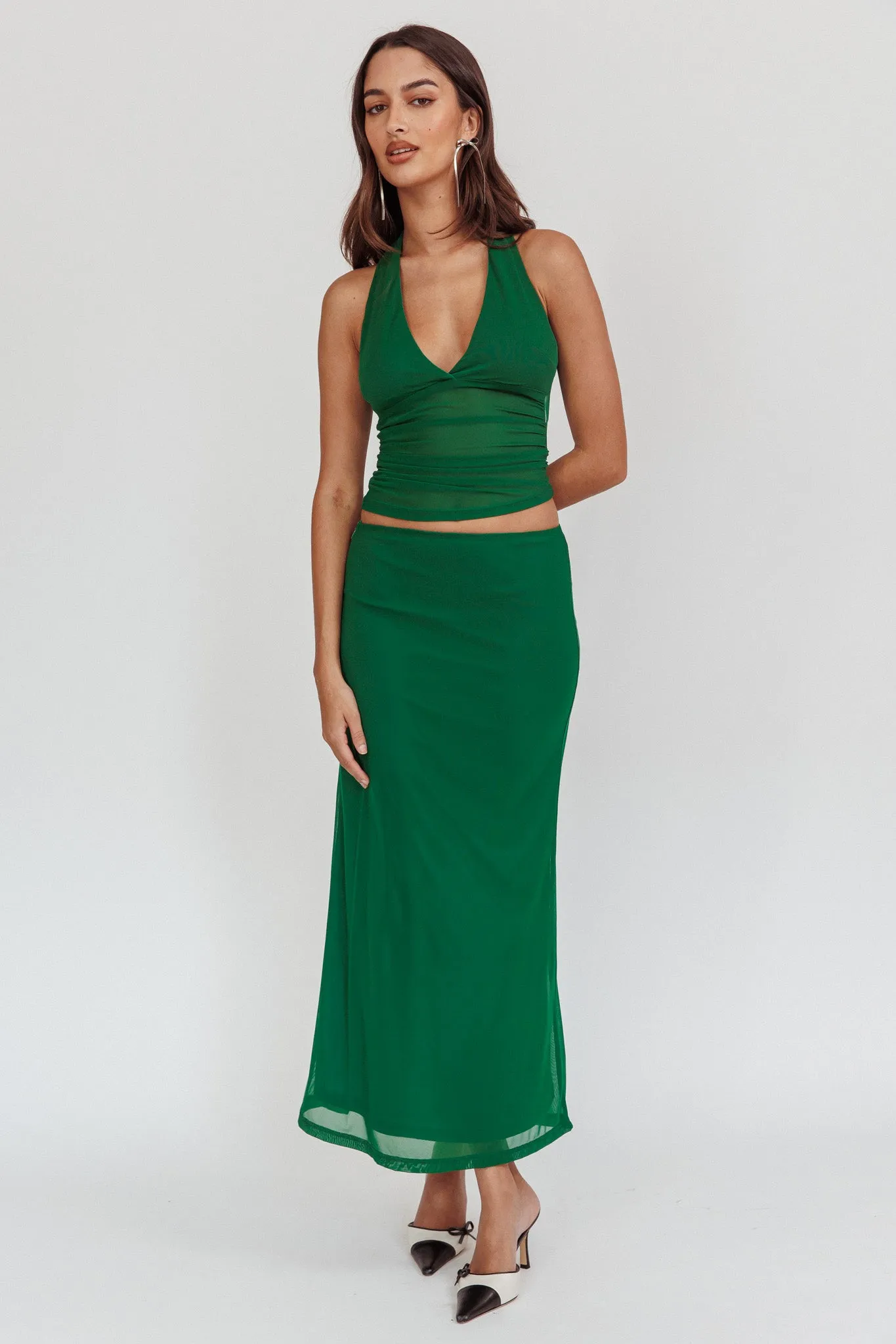 Lorely Mesh Maxi Skirt Forest Green