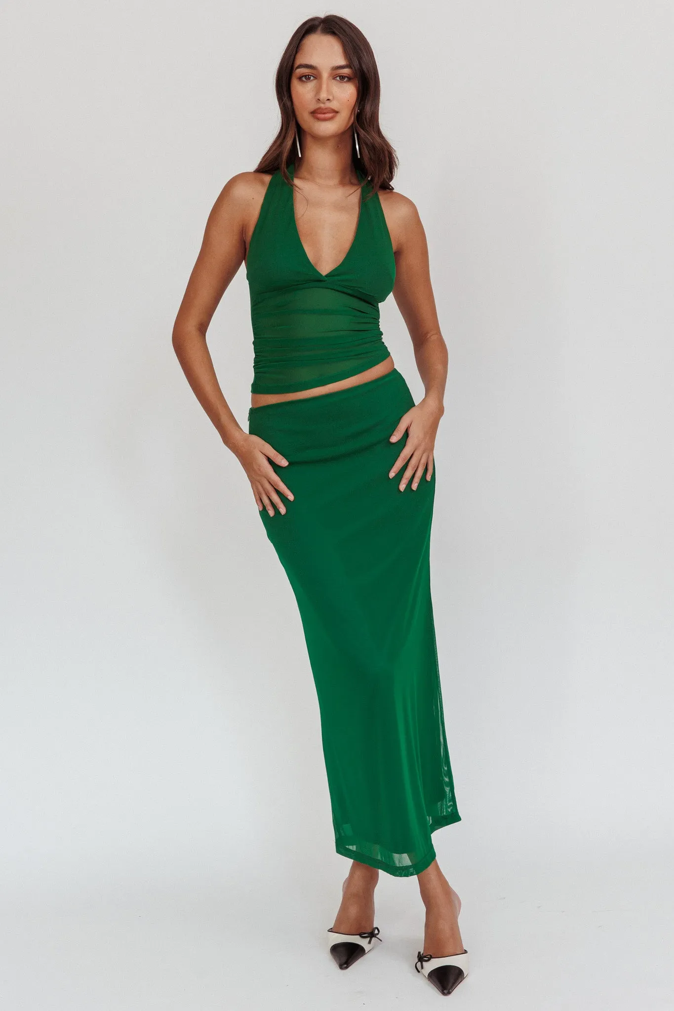 Lorely Mesh Maxi Skirt Forest Green