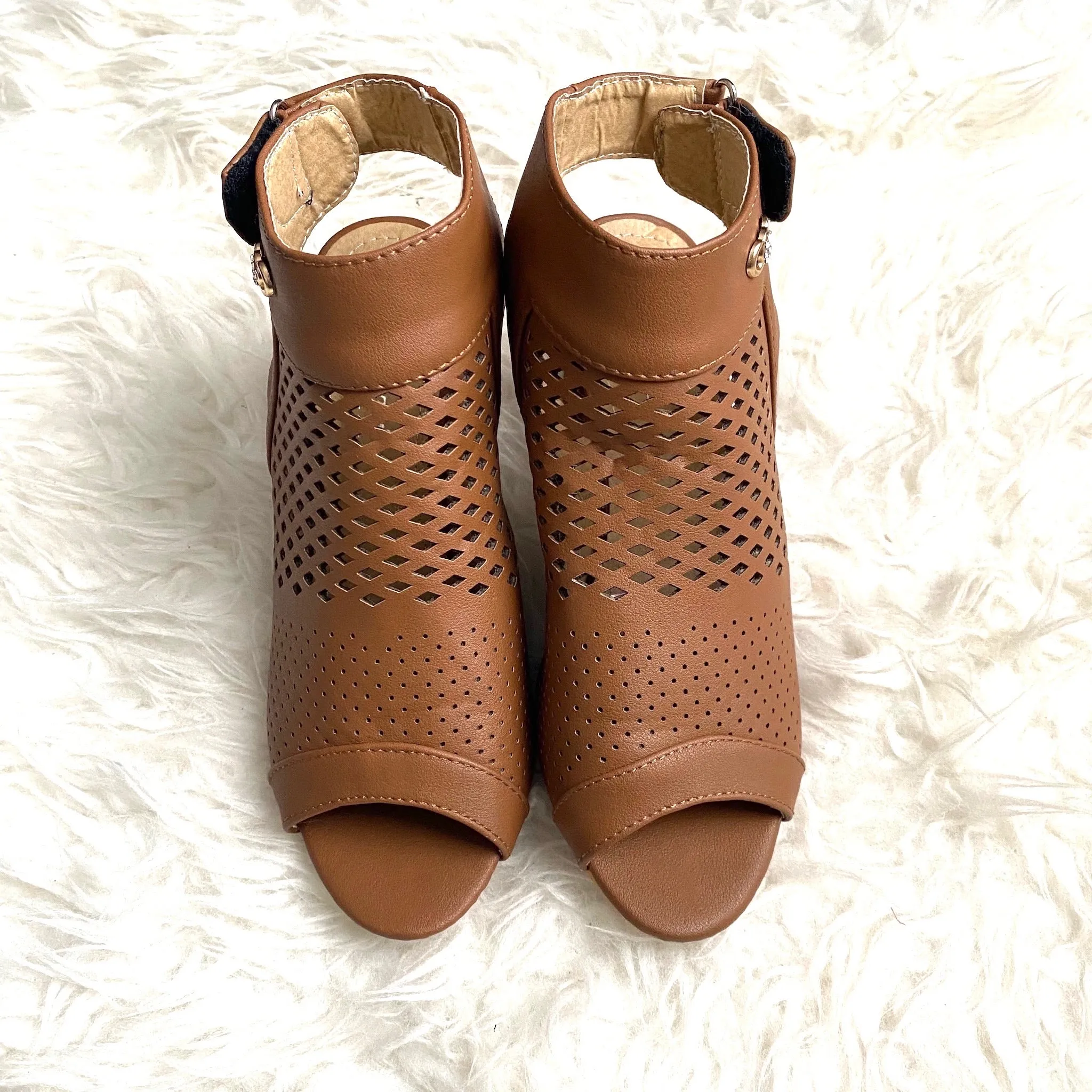 Lucita Brown Perforated Peep Toe Heels-Size 7