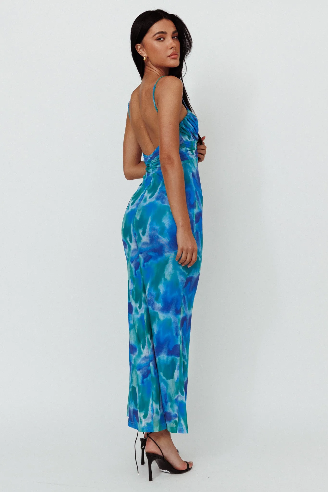 Marrakesh Gathered Bust Maxi Dress Print Blue